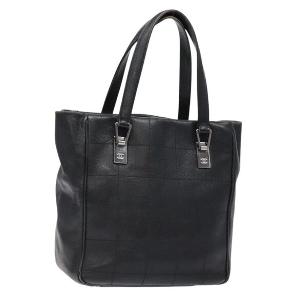 CHANEL Choco Bar COCO Mark Hand Bag Canvas Black Silver - Picture 1 of 16